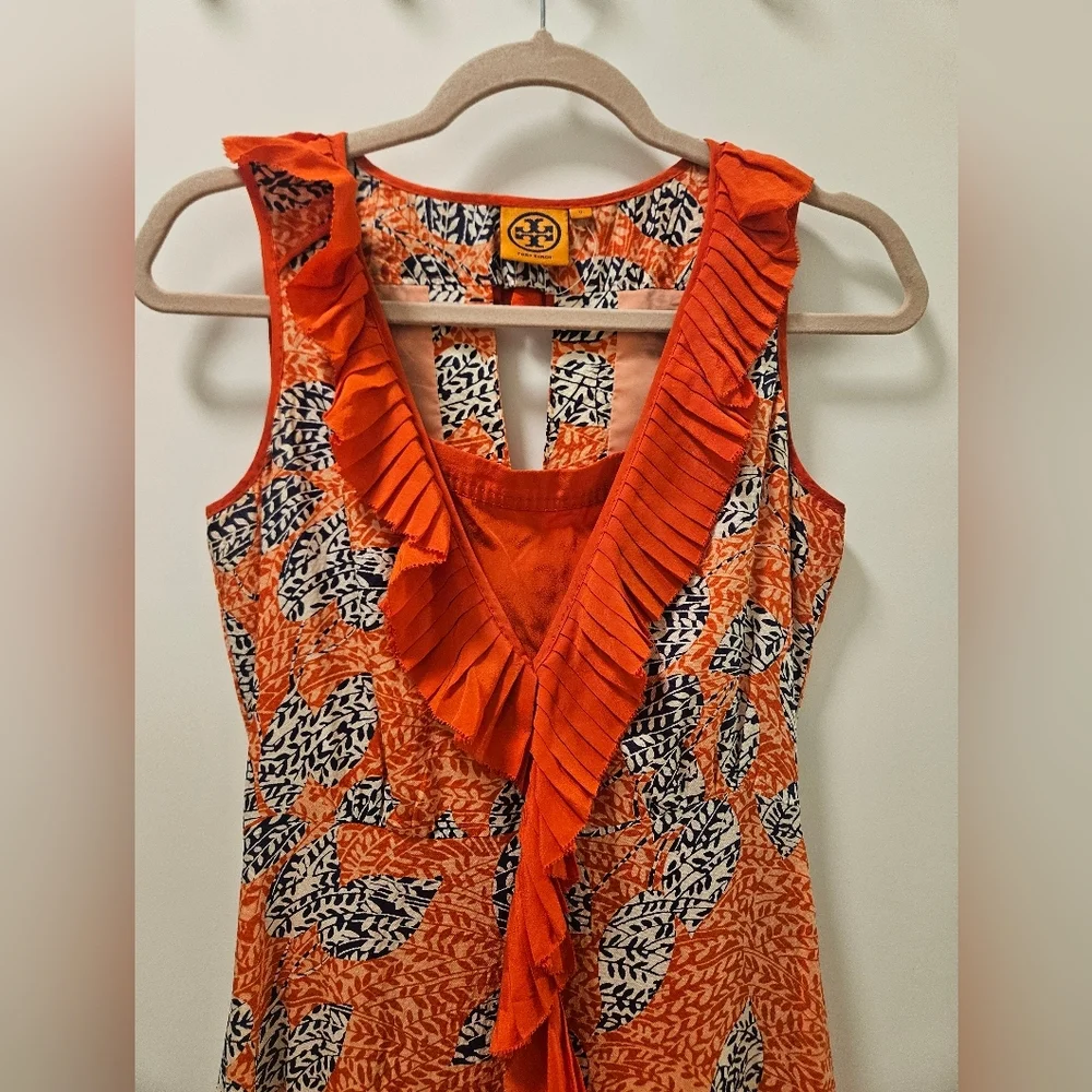 Tory Burch Janetta Silk Ruffle Pleated Dress,Mermaid Hem Size 0 - Picture 2 of 11